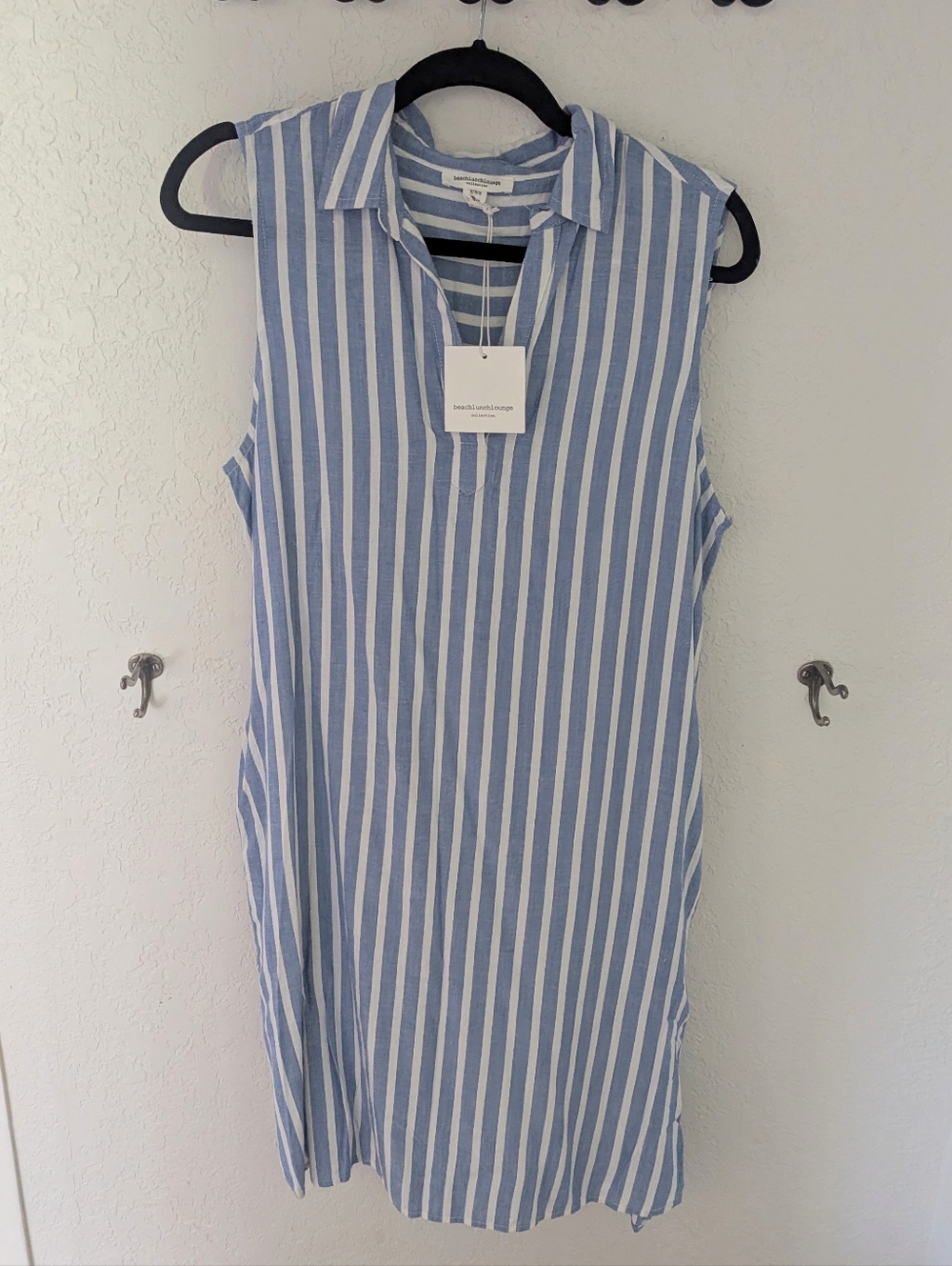 Maeve Sleeveless Blue & White Striped Shirt Dress